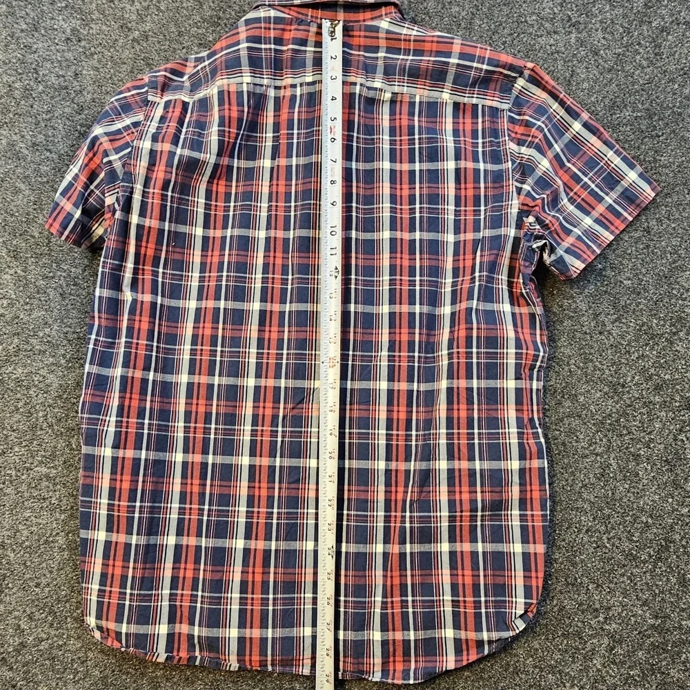 Banana Republic Soft Wash Button Up Shirt Mens Large Red Blue Plaid Short Sleeve
